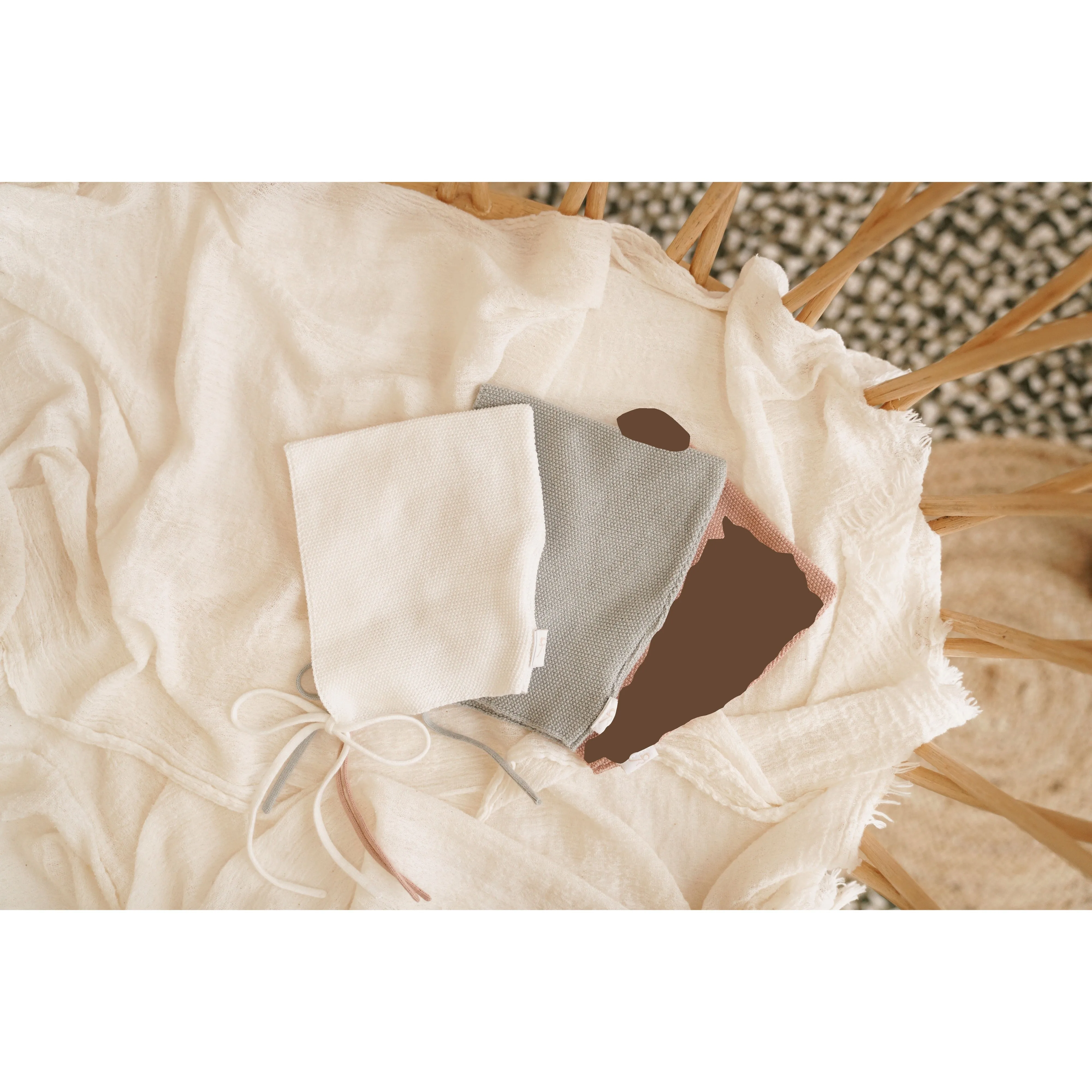 Rompp Double Bow wrap Light Blue Knit Onesie w/Bonnet
