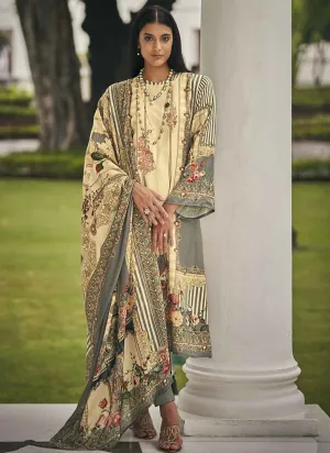Sadhana Unstitched Cream Pashmina Winter Suit Dress Materials for Women