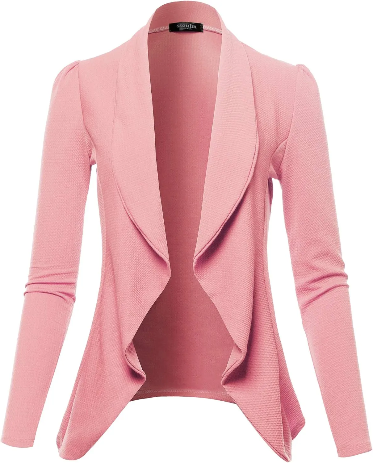 SSOULM Women's Long Sleeve Classic Draped Open Front Lightweight Blazer with Plus Size