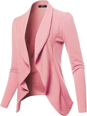 SSOULM Women's Long Sleeve Classic Draped Open Front Lightweight Blazer with Plus Size