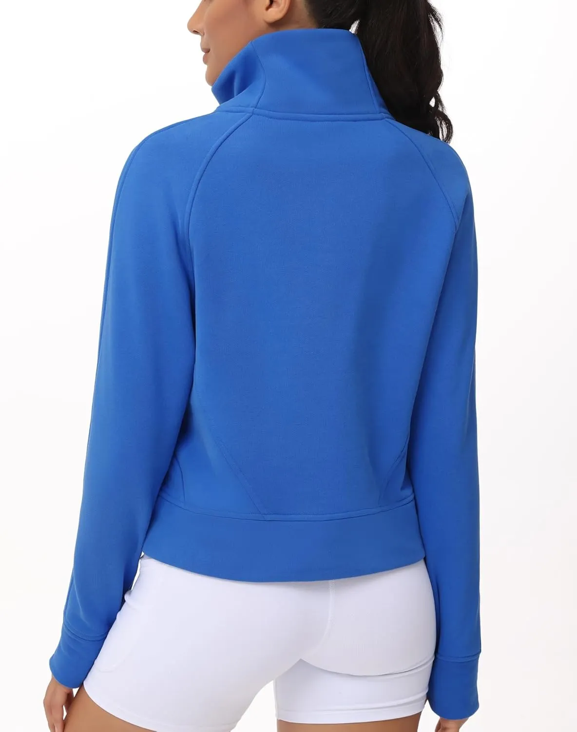 THE GYM PEOPLE Womens' Half Zip Pullover Fleece Stand Collar Crop Sweatshirt with Pockets Thumb Hole