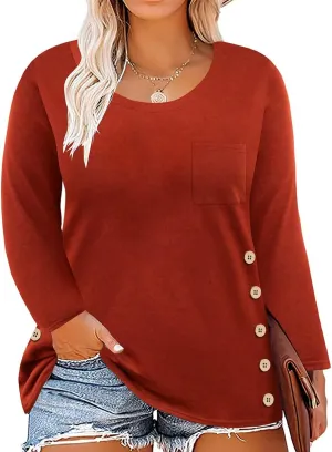 TIYOMI Plus Size Tops Women Long Sleeve Plain Solid Tunics Basic Casual Shirts Autumn Fall Winter Spring XL-5XL