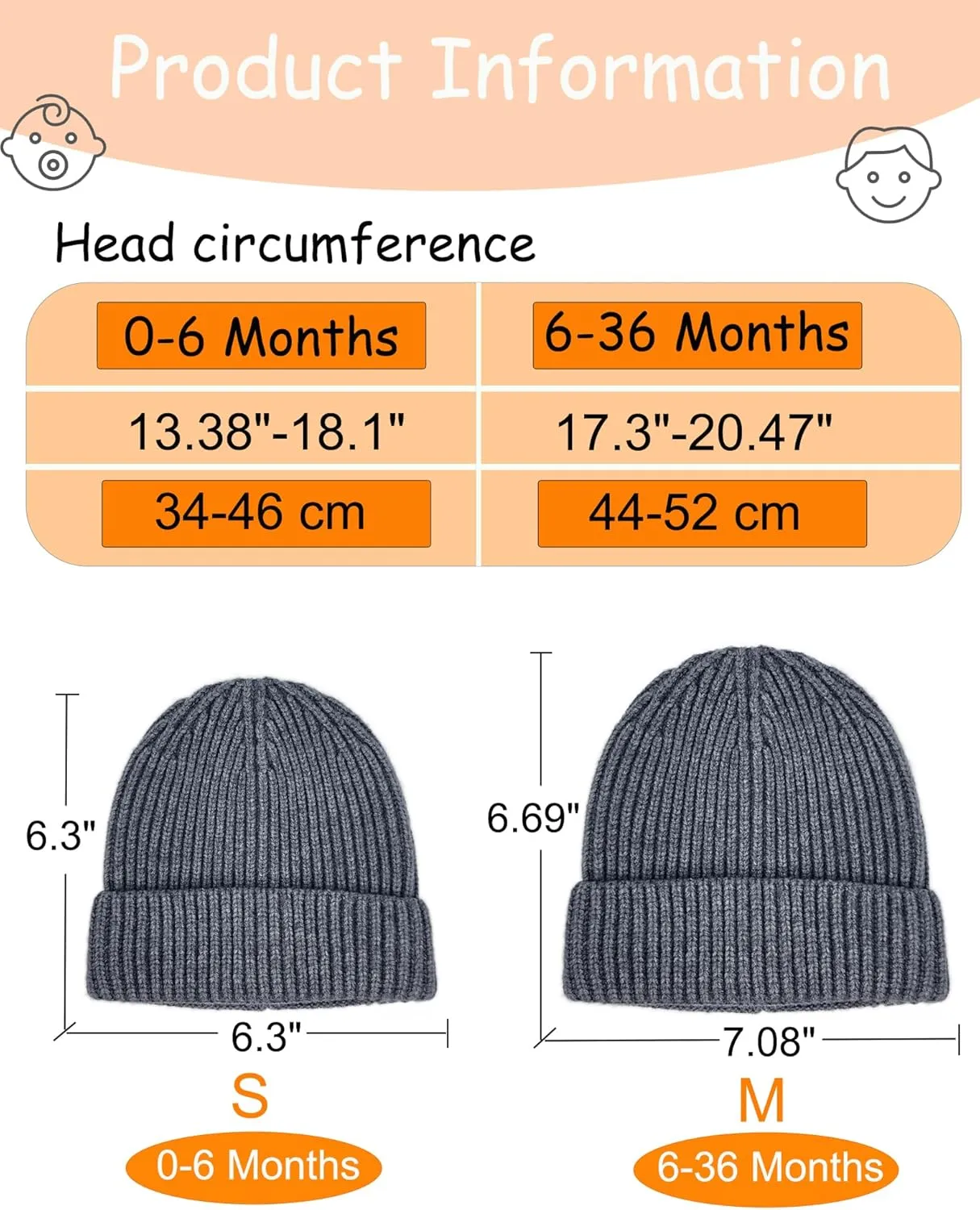 Toddler Beanie Baby Hat Boys Girls Beanies, Wool Cuffed Warm Infant Kids Winter Hats Children Knit Caps