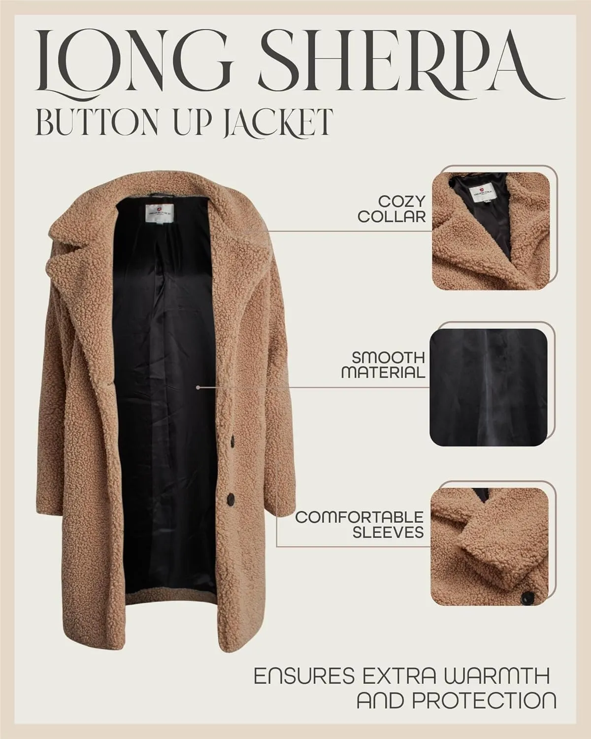 URBAN REPUBLIC Women's Sherpa Coat - Cozy Textured Sherpa Button Up Winter Jacket - Warm Outerwear Coats for Women (S-XL)