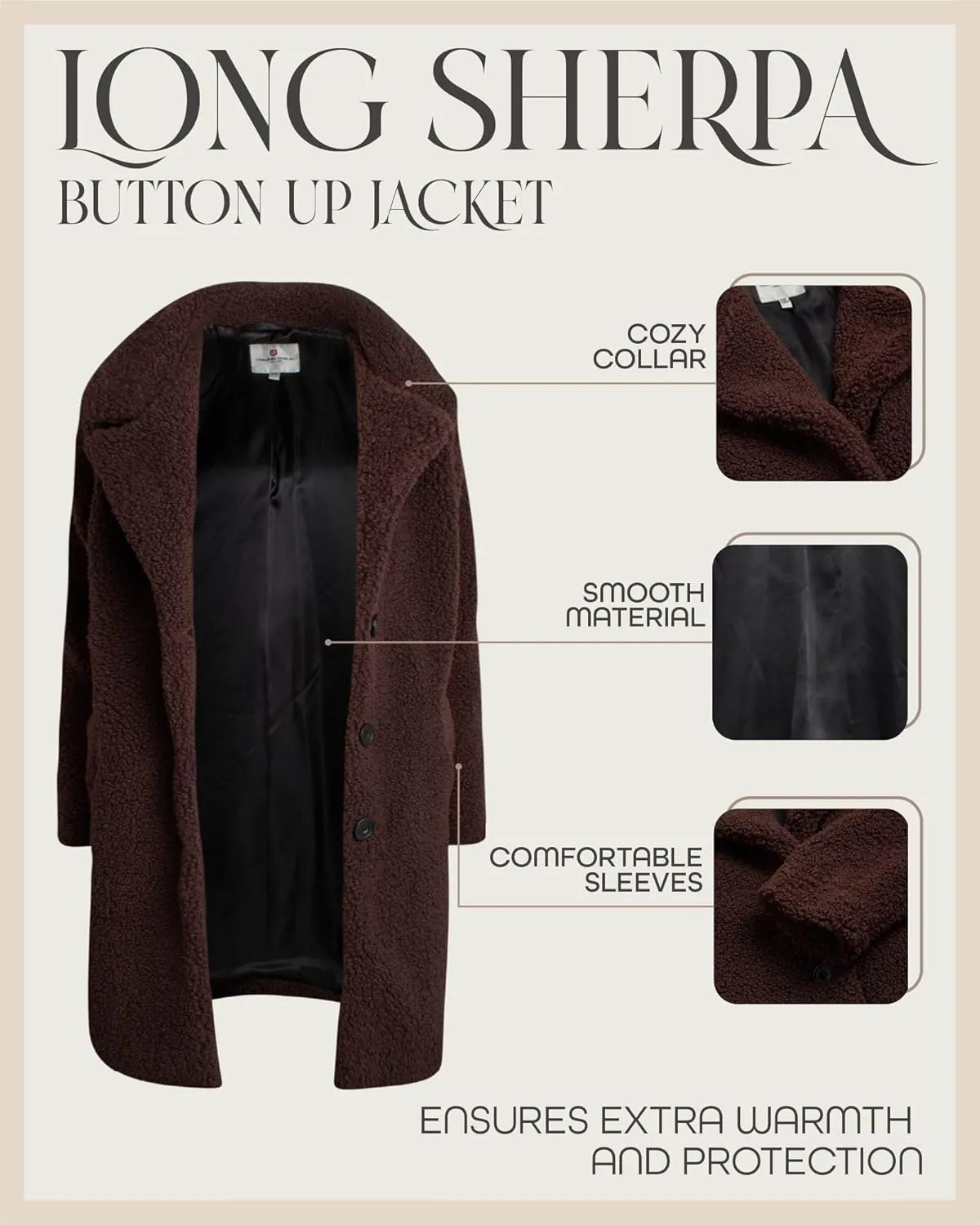 URBAN REPUBLIC Women's Sherpa Coat - Cozy Textured Sherpa Button Up Winter Jacket - Warm Outerwear Coats for Women (S-XL)