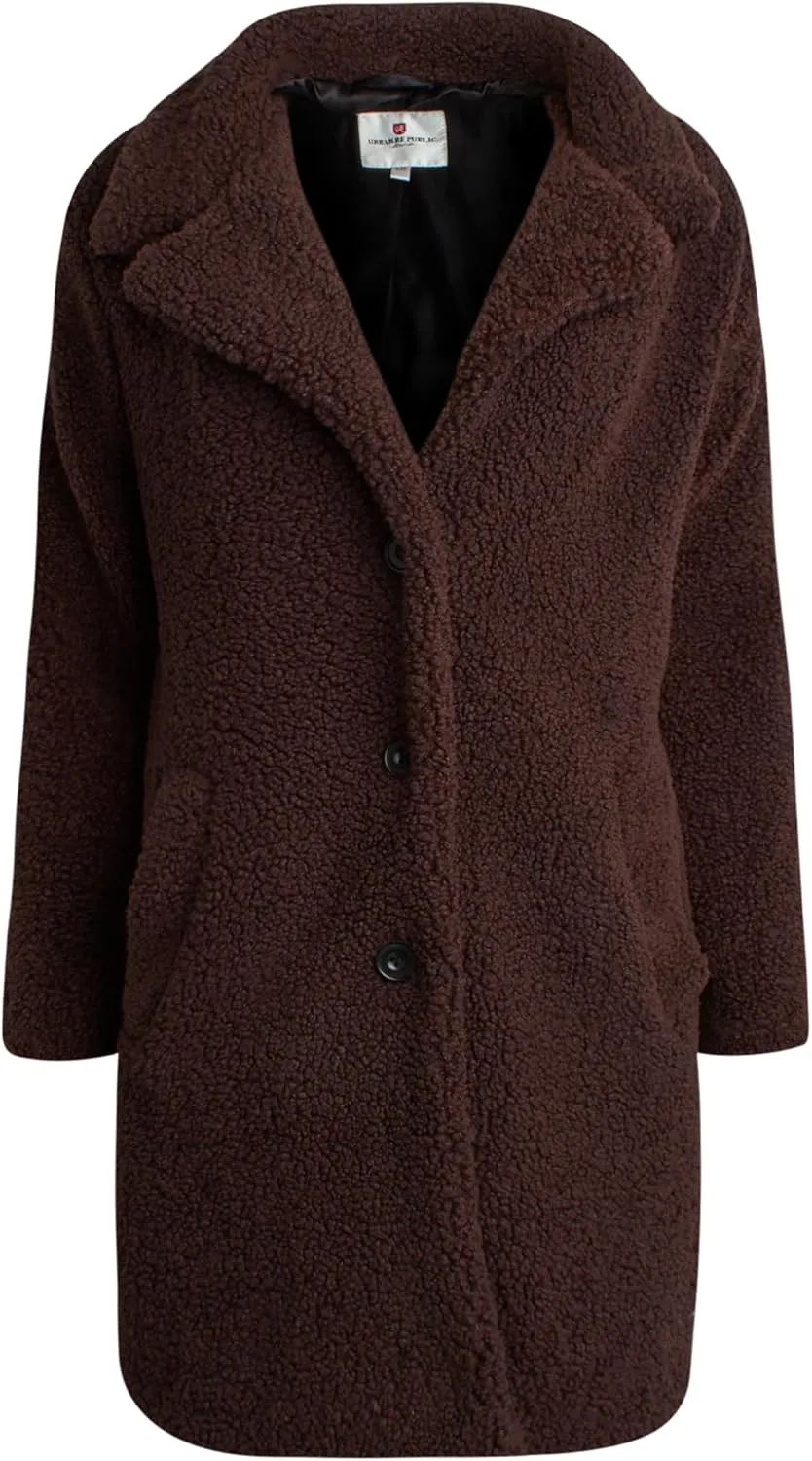 URBAN REPUBLIC Women's Sherpa Coat - Cozy Textured Sherpa Button Up Winter Jacket - Warm Outerwear Coats for Women (S-XL)