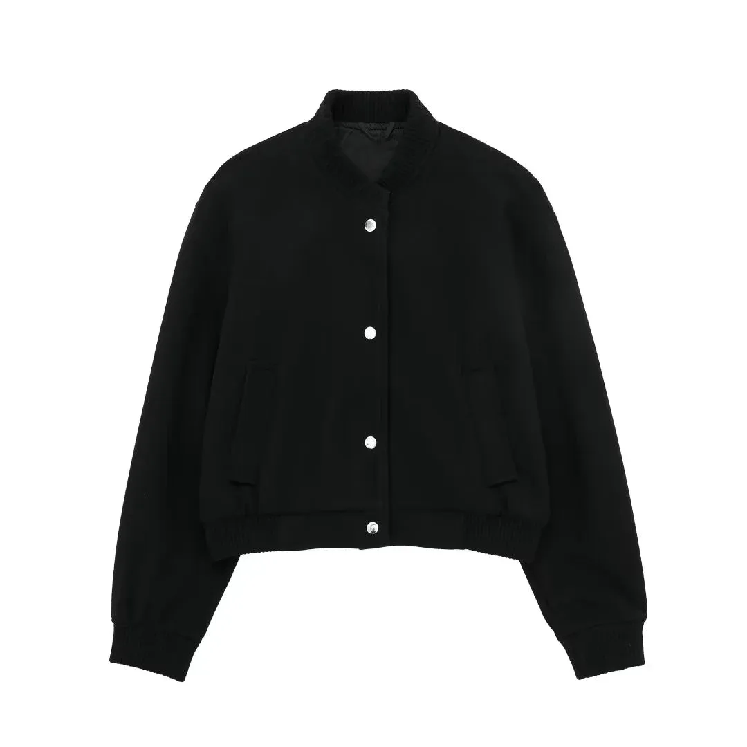 Vintage Women Soft Cropped Bomber Jacket Female Autumn Winter Woolen Cloth Jacket Woman Fashion Short Coats