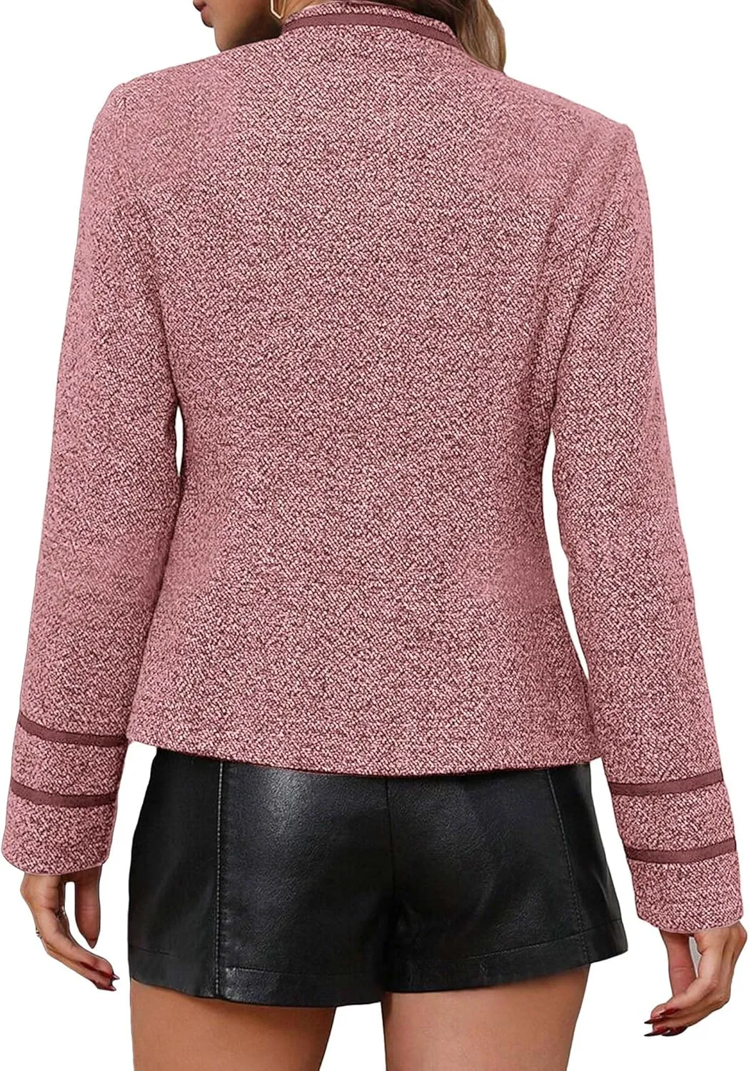 Women's 2025 Fall Winter Tweed Blazer Double Breasted Collarless Warm Elegant Crop Causal Work Office Jacket