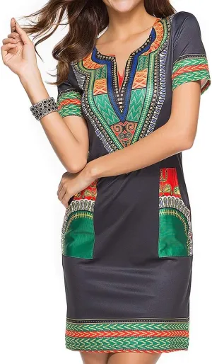 Womens African Attir Bohemian Dashiki Traditional Tribal Vintage Ethnic Midi Dresses