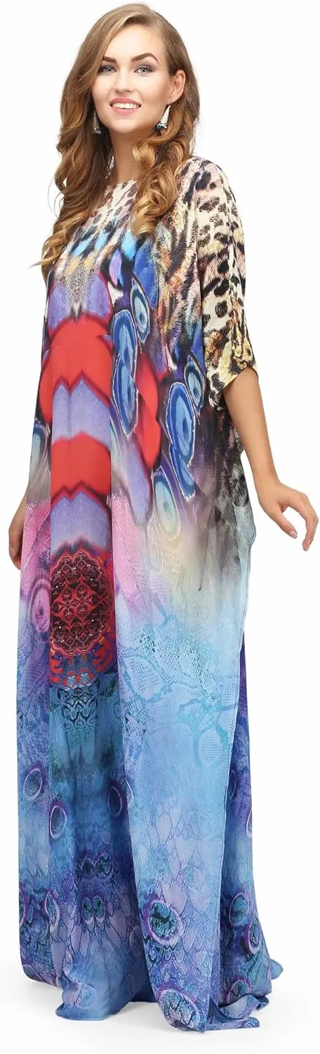 Women's Caftan Dress - Beachwear Coverup Kaftan Casual Long Maxi Lougewear One Size Dresses for Girls & Women